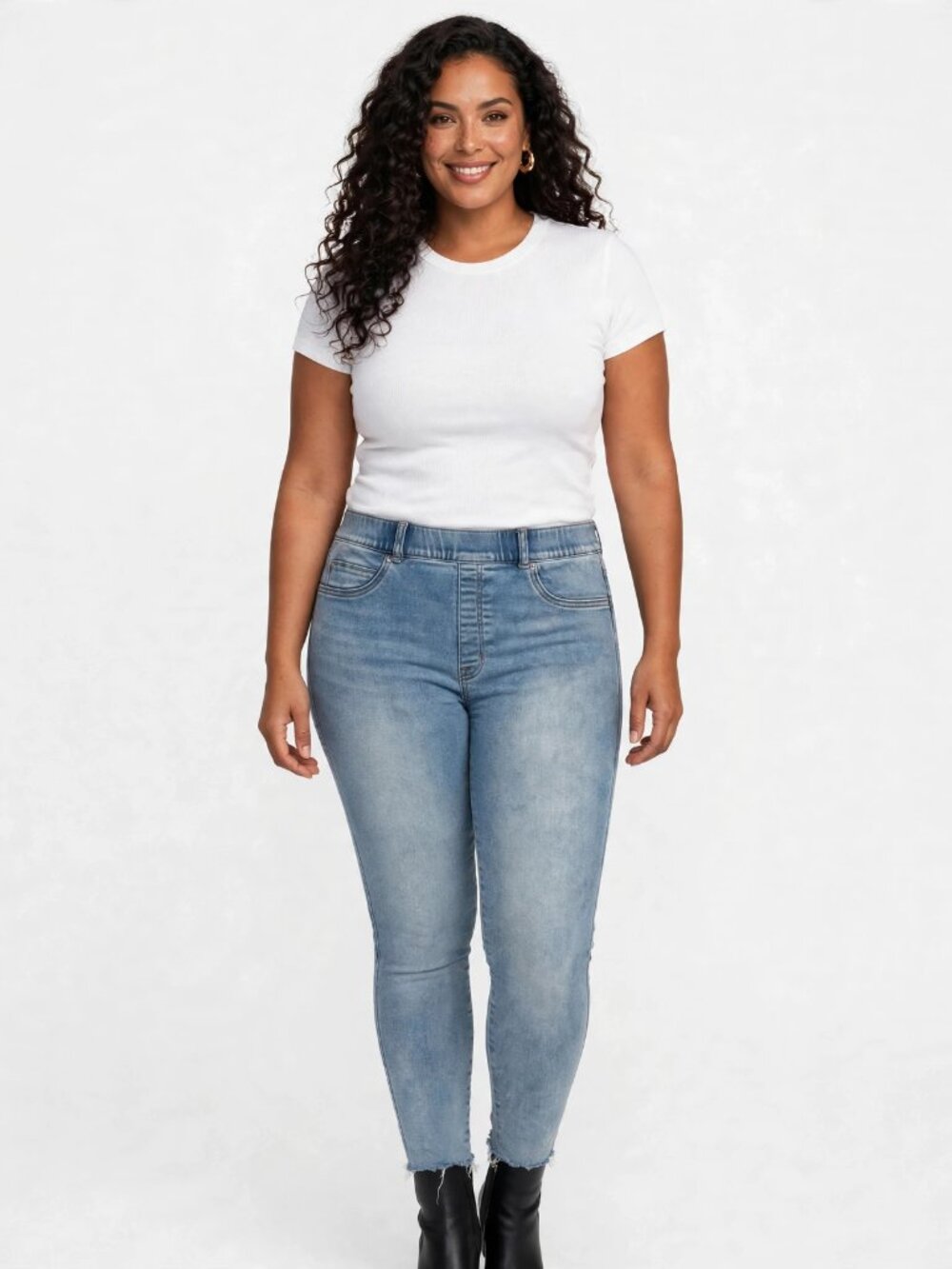 Spanx Light Wash Pull-On Skinny Jeans Tall Frayed Hem L